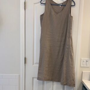 J. Jill V-Neck Linen Midi Dress in Tan